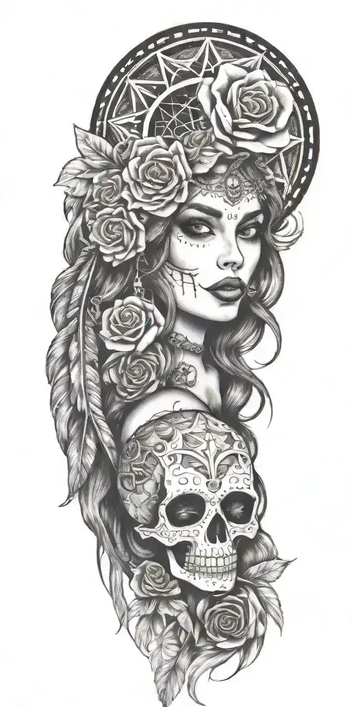 The Dream Catcher And Pin Up Girl And La Catrina