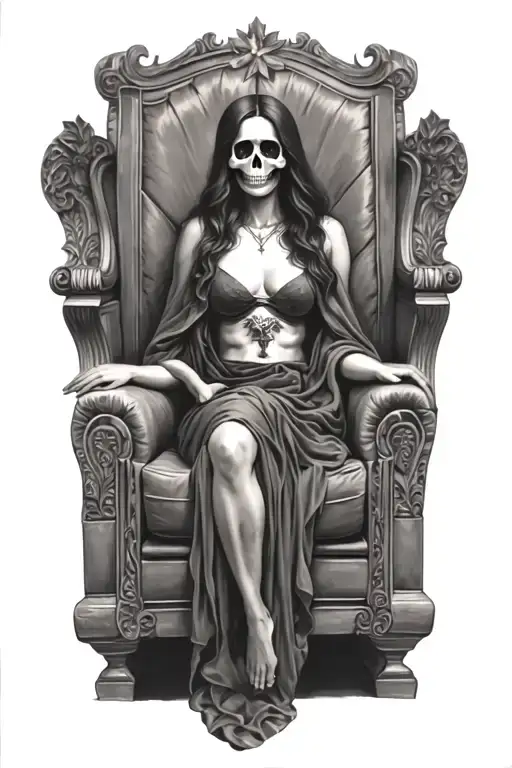 Holy Death Sitting On Her Throne Tattoo