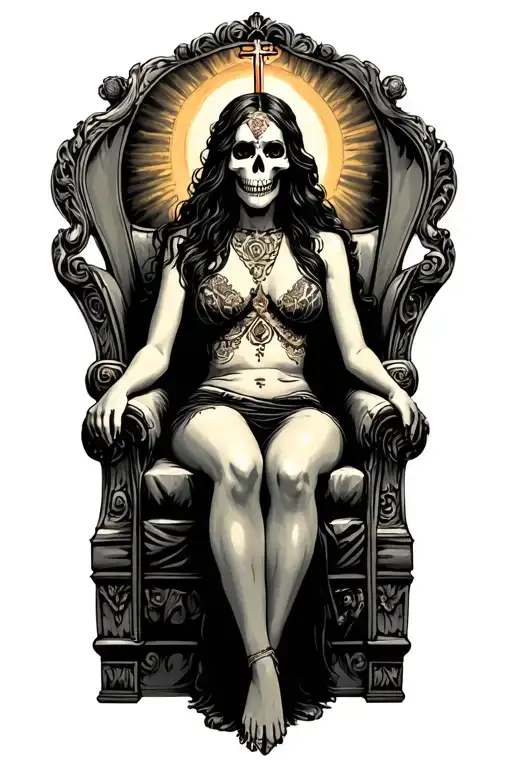 Holy Death Sitting On Her Throne Tattoo