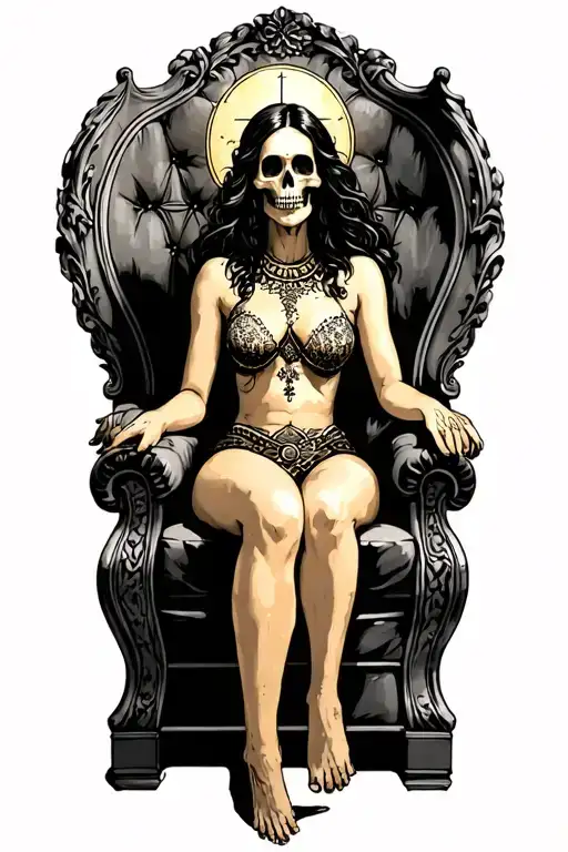 Holy Death Sitting On Her Throne Tattoo