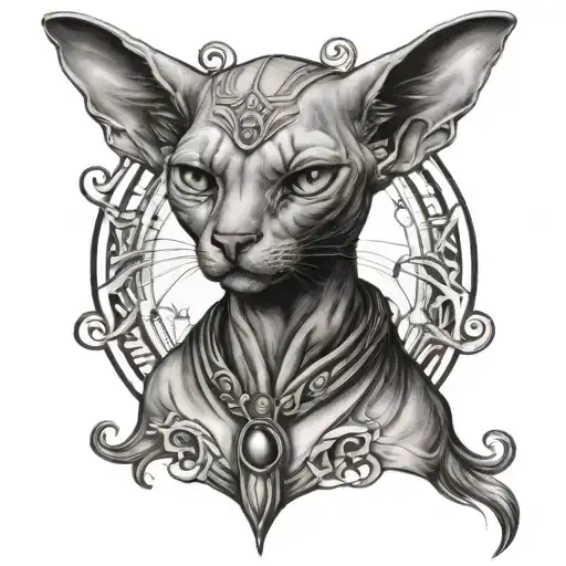 Mystical Sphinx Cat Tattoo In Gothic Style
