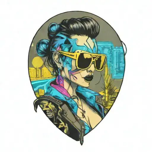 Cyberpunk Inspired Tattoo Lady With Sunglasses