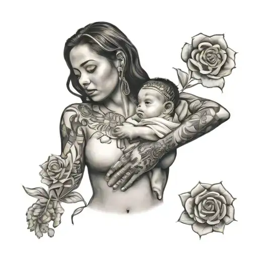 Woman Holding A Baby Tattoo
