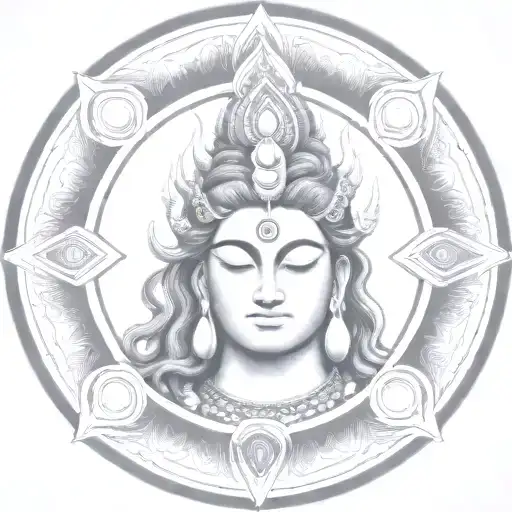 Texture Liquid Flows And Shiva In The Middle Surrounded With Circle Of Fire