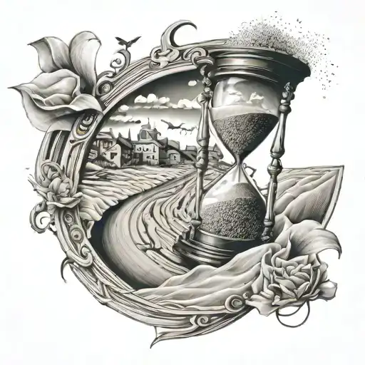 Hourglass Breaking While Sand Creates The Road Leading Towards With Someone Walking