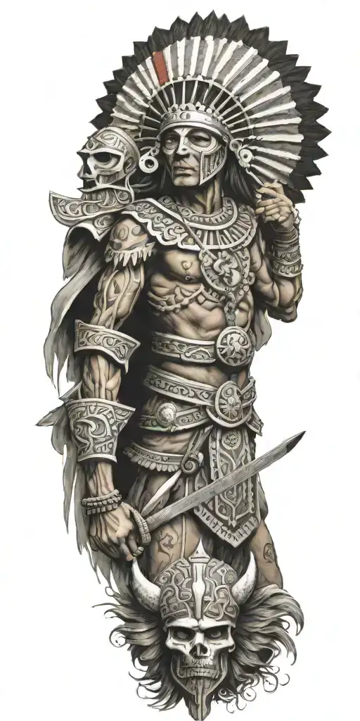 Aztecs Warrior With Mexican Flag Morphing