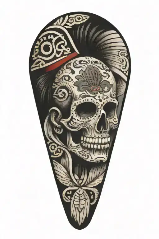 Mexican Flag Waving With Aztec Symbols