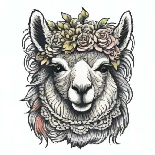Colorful Llama With Flower Crown Knitting A Blanket