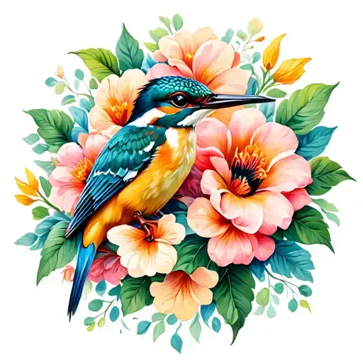 Flowers Around Kingfisher Perched