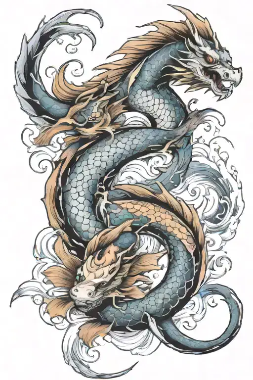 Dragons Koi Fish Waves Crashing