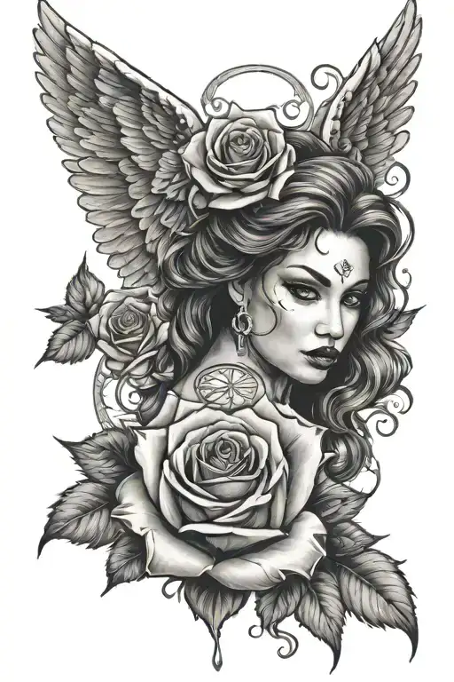 Angel Rose Arm Tattoo Design