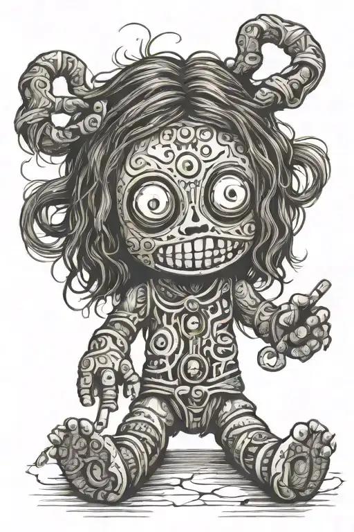 Psychedelic Voodoo Doll With Long Hair And Needke Through Body