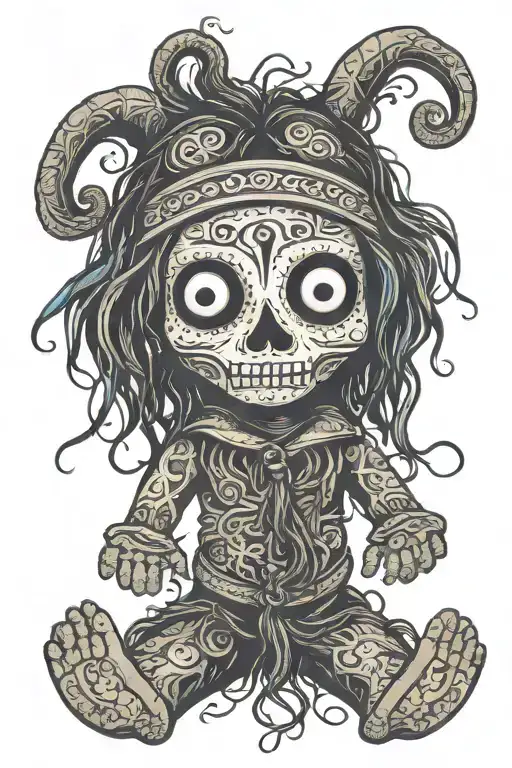 Simple Psychedelic Voodoo Doll With Long Hair And Needle Through Body