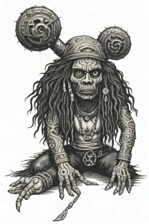 Standing Male Voodoo Doll With Long Hair And Hole In Body