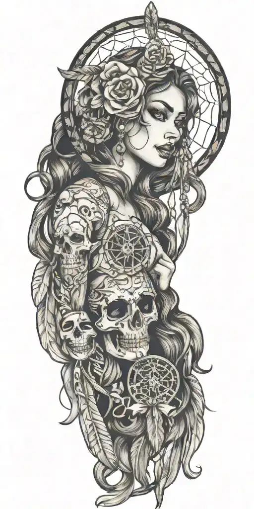 Dreamcatcher With Pin Up Girl And Theatrical Masks