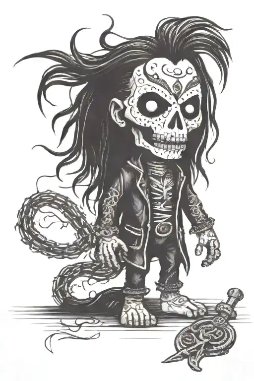 Standing Male Voodoo Doll With Long Hair And Hole In Body