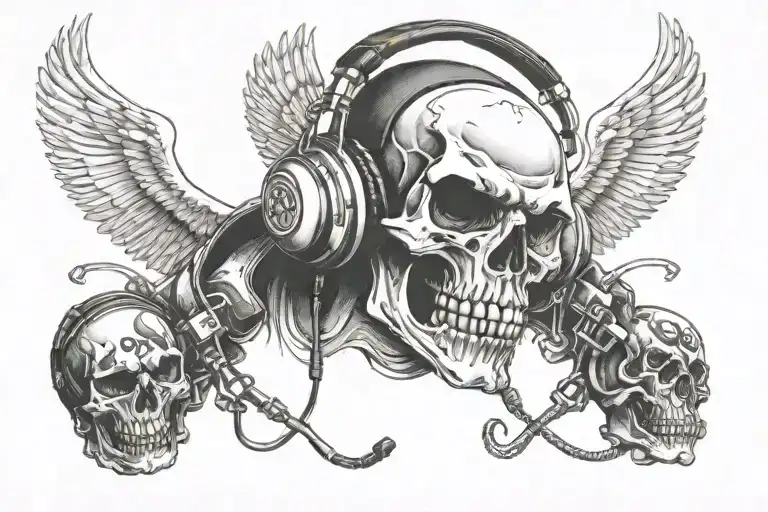 Air Force Skull Wearing Headphones