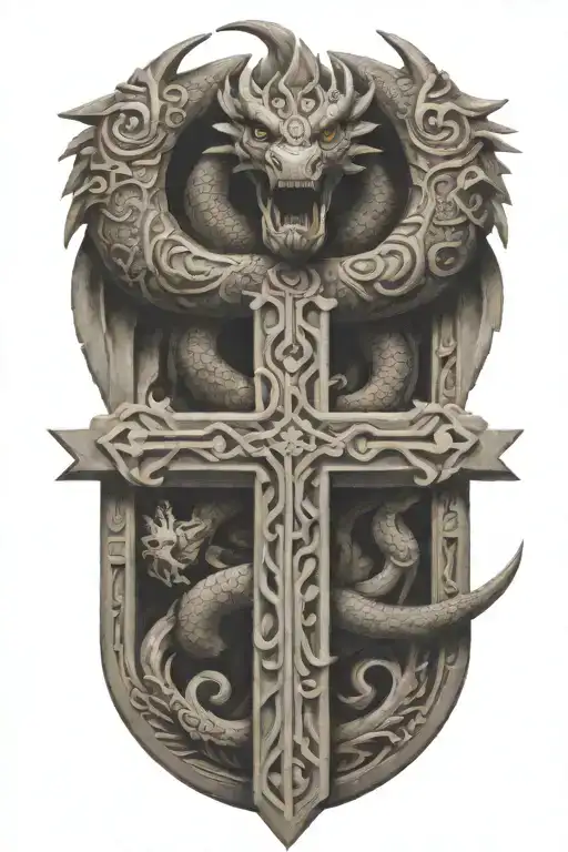 Aztec Dragon Wrapping Around A Cross Made