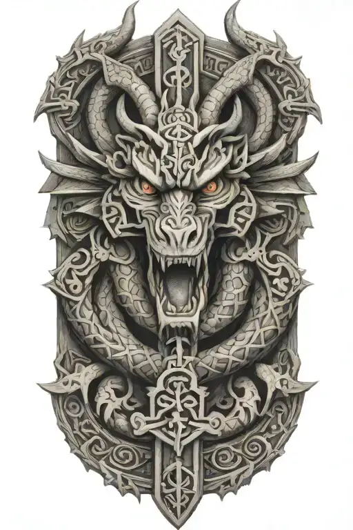 Aztec Dragon Wrapping Around A Cross Made