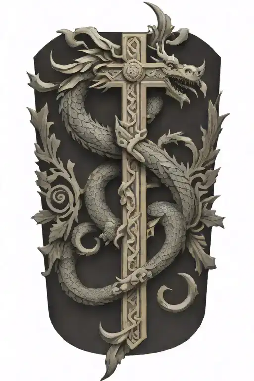 Aztec Dragon Wrapping Around A Cross