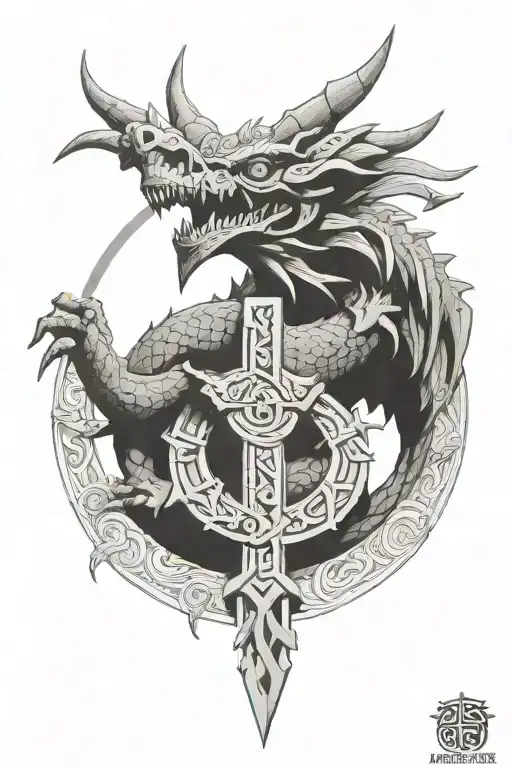 Aztec Dragon Wrapping Around A Cross