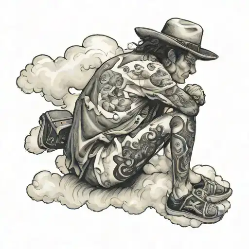 Figure From Behind Sitting On A Cloud