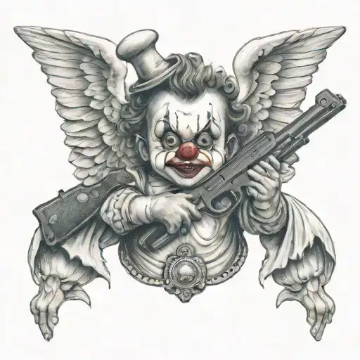 Clown Baby Angel Holding Gun