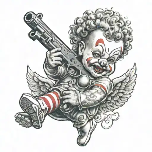 Clown Baby Angel Holding Gun