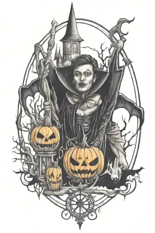 Halloween Witch And Bat