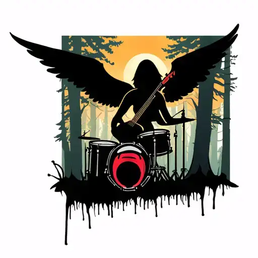 Rip Drummer Angel Silhouette In Forest