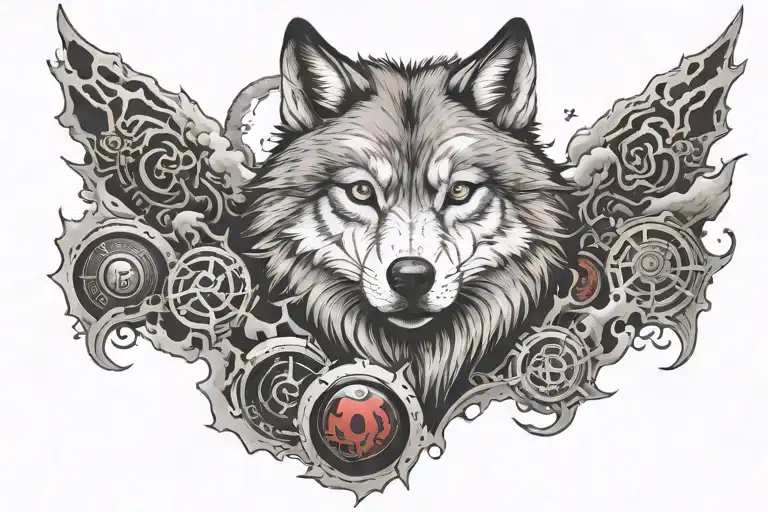 Wolf With Sharingan And Akatsuki Clouds