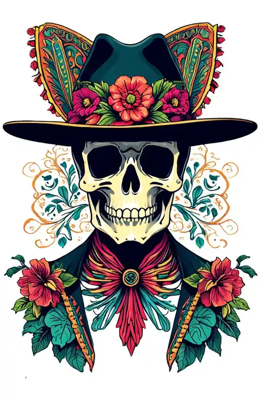 Skeleton Mariachi Skull With Hat