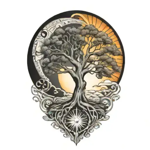 Tree Of Life And Sun And Moon