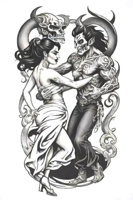 A Male And Female Demon Dancing
