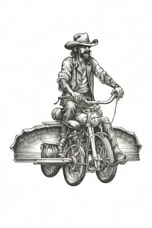 Hobo Cowboy Riding Little Train