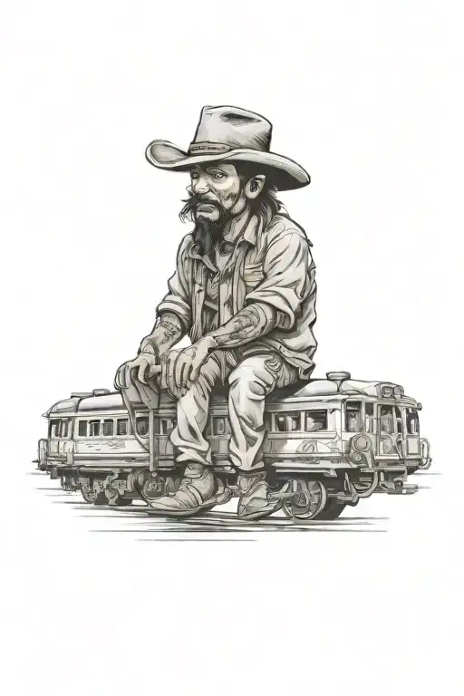 Hobo Cowboy Riding Train Like A Horse