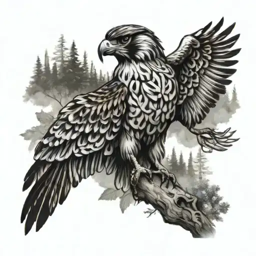 Falcon Against The Background Of Forest And Nature