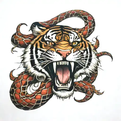 Red Snake In Tigers Mouth