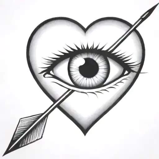 An Eyeball With An Arrow Shooting Through It Encapsulated In A Heart Shape Black And White