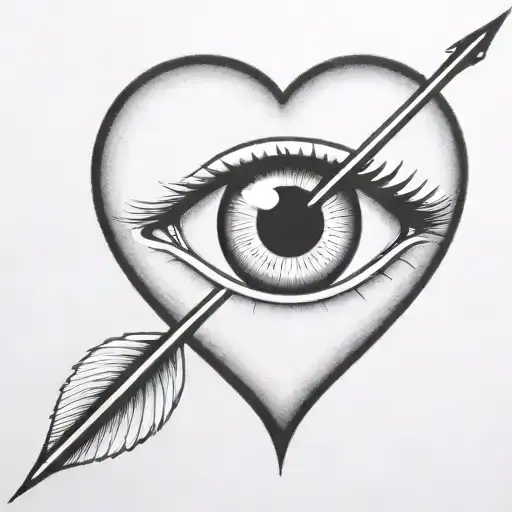 An Eyeball With An Arrow Shooting Through It Encapsulated In A Heart Shape Black And White