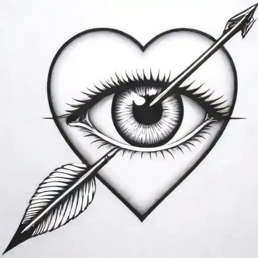 An Eyeball With An Arrow Shooting Through It Encapsulated In A Heart Shape Black And White