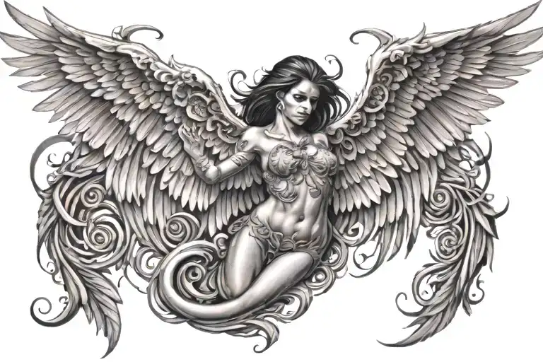 Back Tattoo With Wings But I Wanna It Looks Like From Hell And Heaven