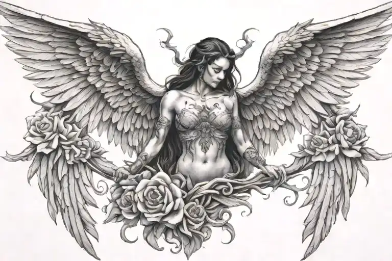 Back Tattoo With Wings But I Wanna It Looks Like From Hell And Heaven