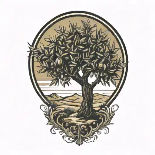 Olive Tree Silhouette With Black Surrounding It