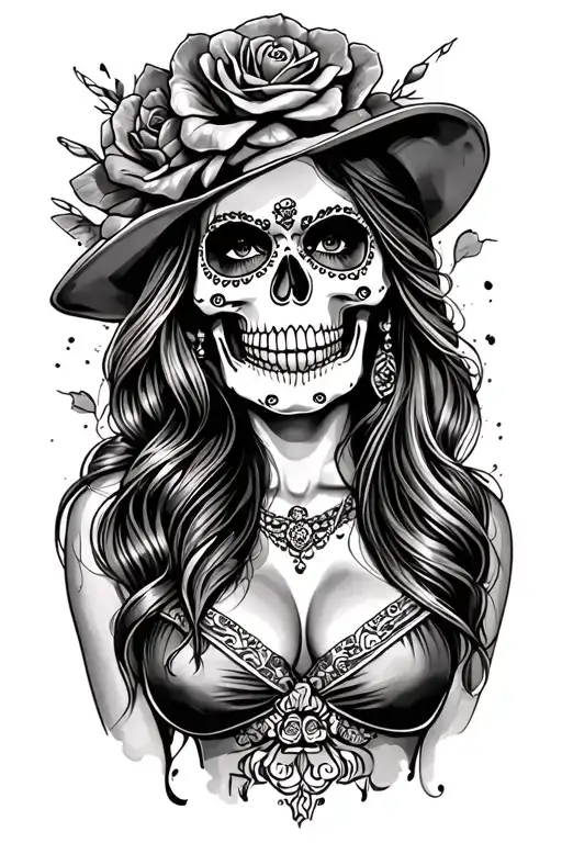 Candy Skull Chicano Gangster Woman Style Sleeve