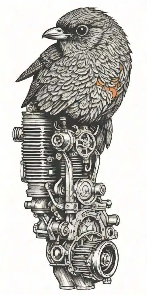A Robin Bird Perched On A Vintage Car Engine