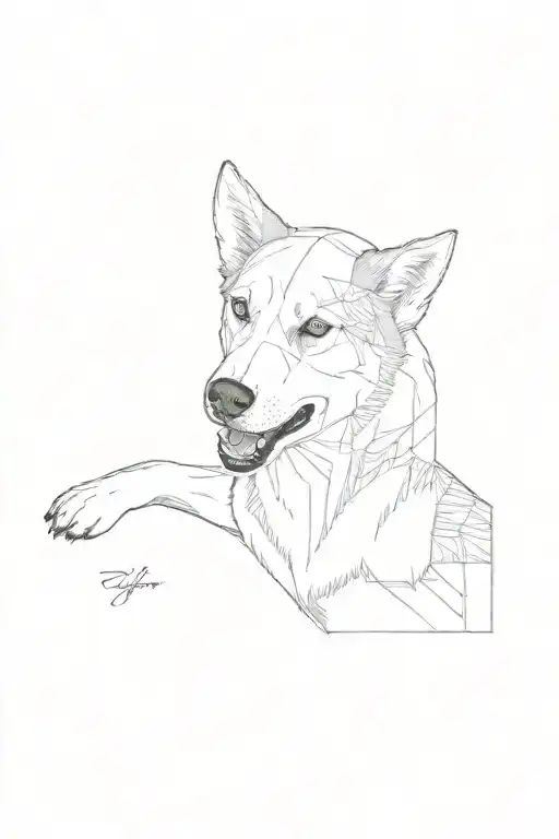 Husky Face With Geometric Sketch