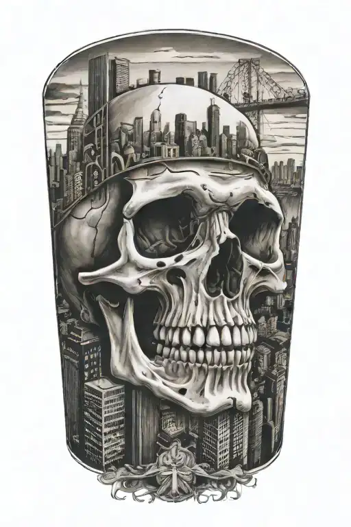 A Skull With A City In The Background