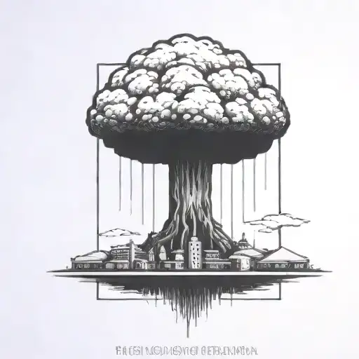 A Nuclear Explosion Mushroom Cloud Contained Within A Perfect Black Rectangle