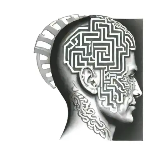 A Human Head Resting On A Pillow With The Brain Depicted As An Abstract Geometric Maze